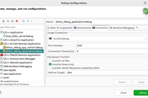 Specialized ELinOS and PikeOS debug configuration with remote file transfer